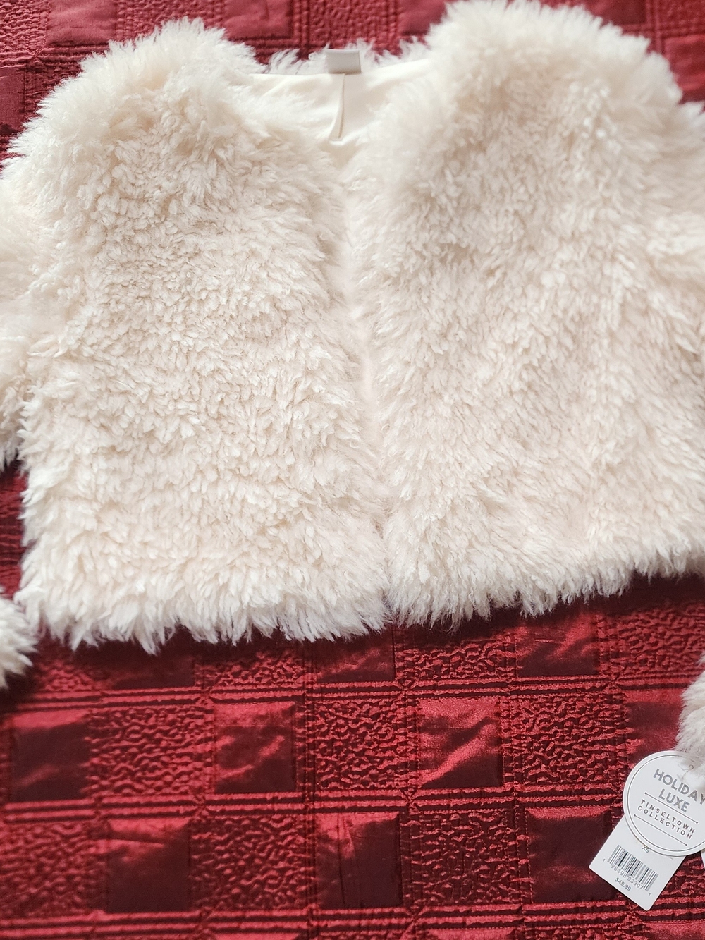 Juniors Cream Faux Fur Collarless Jacket - Soft and Stylish